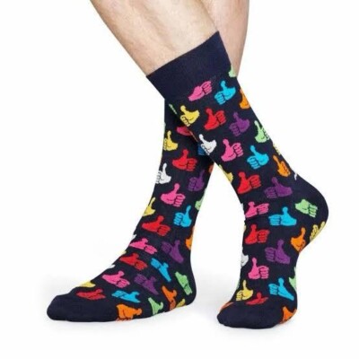 Happy Socks Thumbs Up 41-46 Dunkelblaue Herrensocken mit bunten Daumen-Motiven