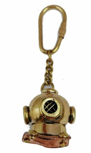 Vintage Style Solid Brass Marine Diving Helmet With Key Chain Nautical FLIS - Picture 1 of 4