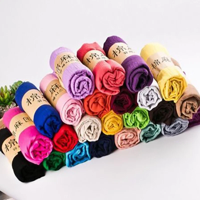 Lenços femininos de algodão linho envoltório liso cachecol longo xale confortável estola fina casual - Imagem 4 de 4