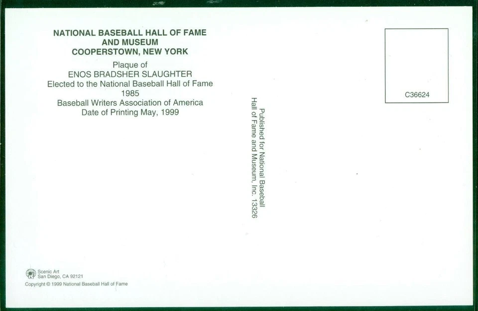 102, Original Autograph of Enos Slaughter (1), HOF Plaque Postcard, Cardinals - Image 2 of 3