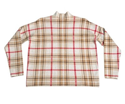 Tahari Plaid Mock Neck Sweater Womens XL Beige Soft Stretch Knit Preppy Pullover