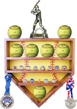 Softball Ring Display Case - 17" Wooden Softball Ring Holder, Wall Mount Softbal