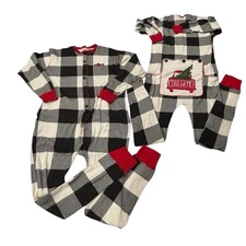 Lazy One Tailgate Buffalo Plaid Pajamas Size 10 Long Johns  NEW 1pc Back Flap