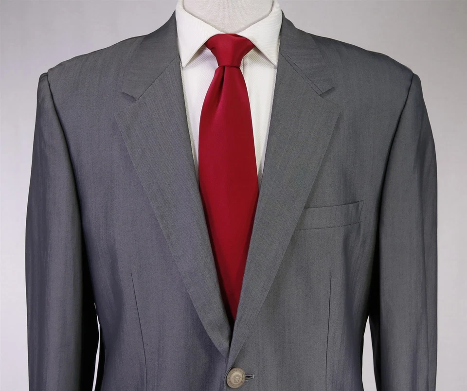 Gianni Versace Vintage 90's Gray Wool Silk 2-Btn Suit 40L - Image 3 of 4