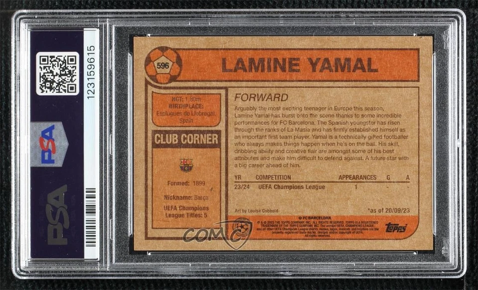 2023 Topps UCL Living Set /8822 Lamine Yamal #596 PSA 10 GEM MT Rookie RC - Image 2 of 3