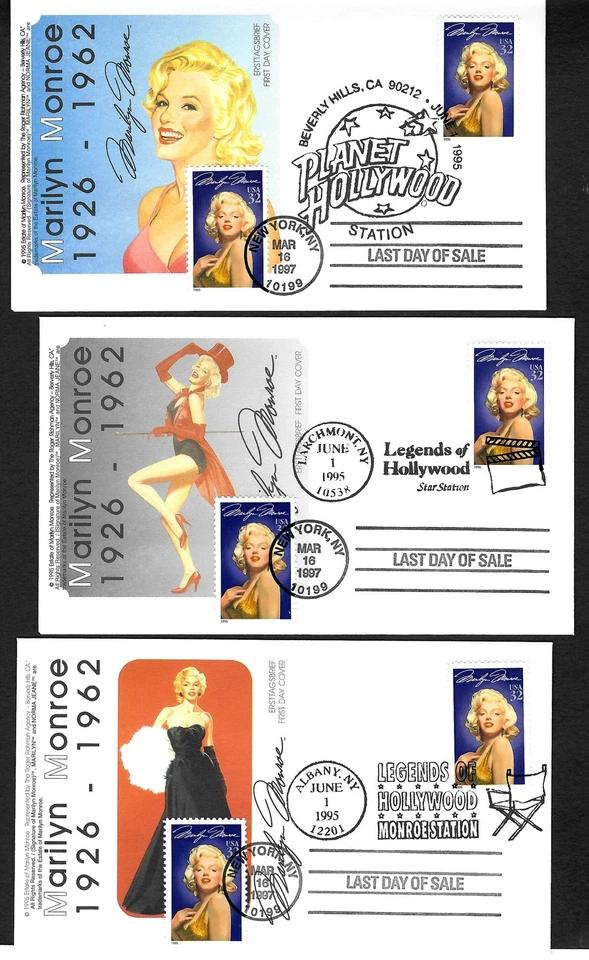 USA 1997: Planet Hollywood, Marilyn Monroe, Legends of Hollywood, 5x FDC - Bild 1 von 2