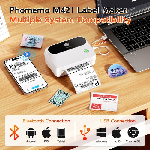 Phomemo M421 4 inch Label Printer, 2025 Upgrade Thermal Label Maker Machine with - Photo 4/5