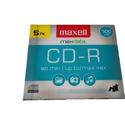 Maxell CD-R 80min 700MB 5 Pack Blank Audio Data Recordable Maxdata New Sealed