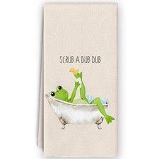 Cute Frog Hand Towels - Bathroom Decor, Gifts, Funny Kids Decor, Scrub a Beige