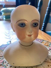 Vintage Porcelain Bisque Doll Head, Bust & Glass Eyes, Small 1