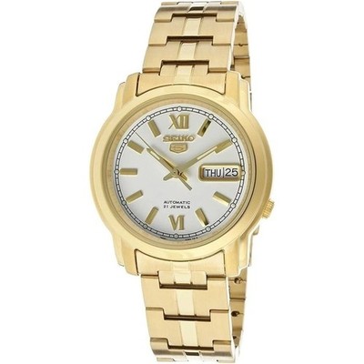 Seiko Men's Watch Seiko 5 Automatic White Dial Yellow Gold Bracelet SNKK84K1