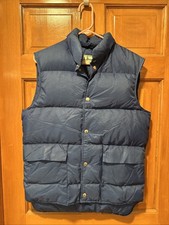 LL Bean Down Navy Vest Snap Front Mens Pockets