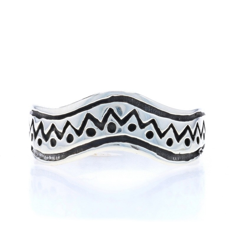 Sterling Silver Wavy Zig Zag Dot Statement Band -… - image 1