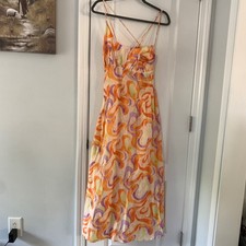 ASOS DESIGN Orange Abstract Swirl Print Cotton Maxi Dress Strappy Back Sz 8