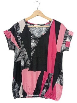 ENJOY Kurzarm-Bluse Damen Bluse Gr. DE 36 weiß-pink-schwarz Casual-Look