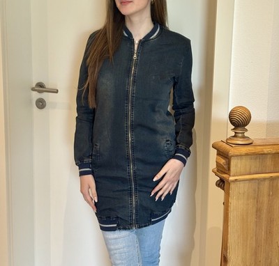 C & S Denim Bomber Mantel Jeans Jacke Urban Blouson lang blau Gr. S neu OVP