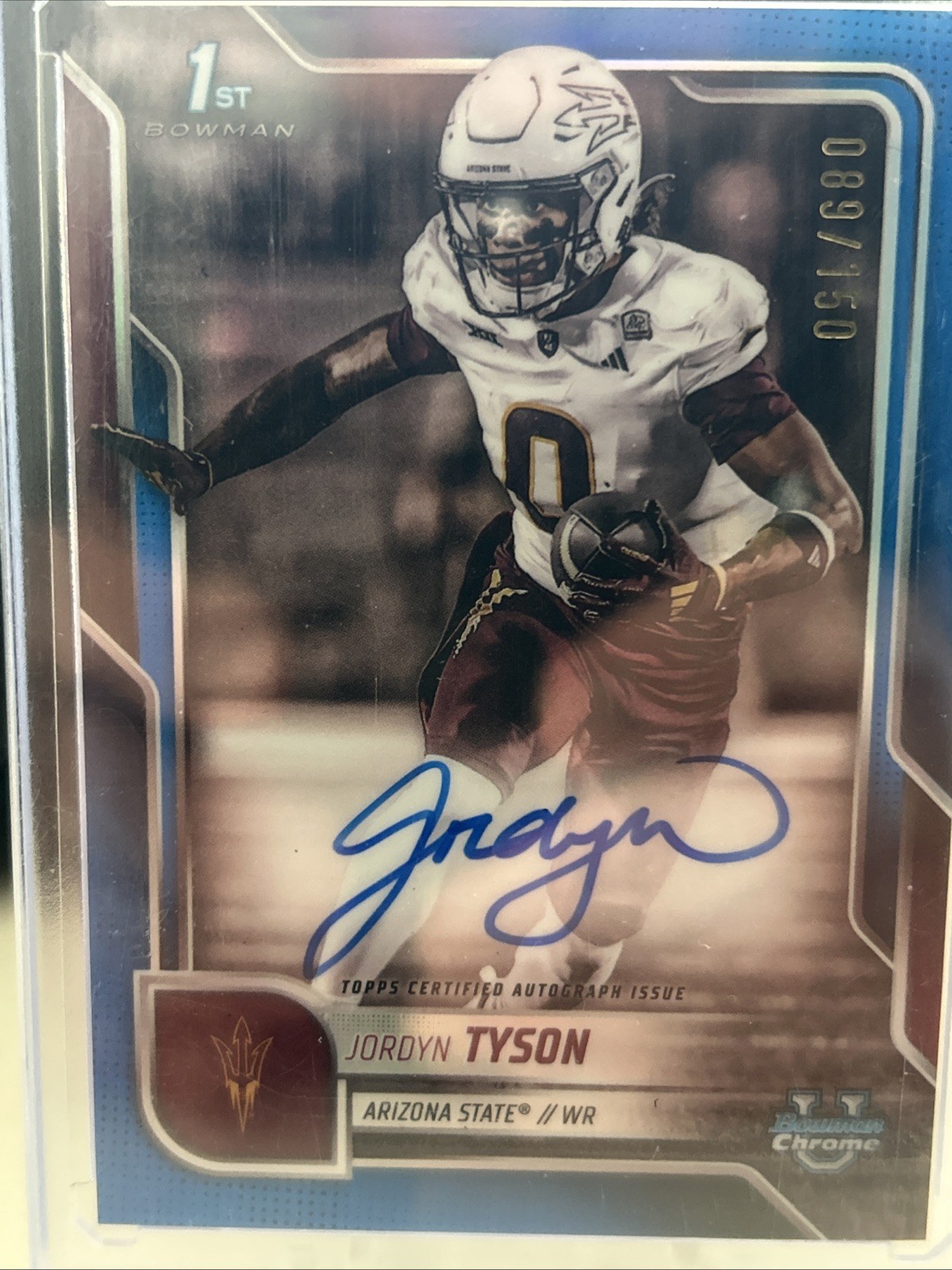 2025 Bowman Chrome U Jordyn Tyson On Card Auto Blue Refractor /150 1st Bowman