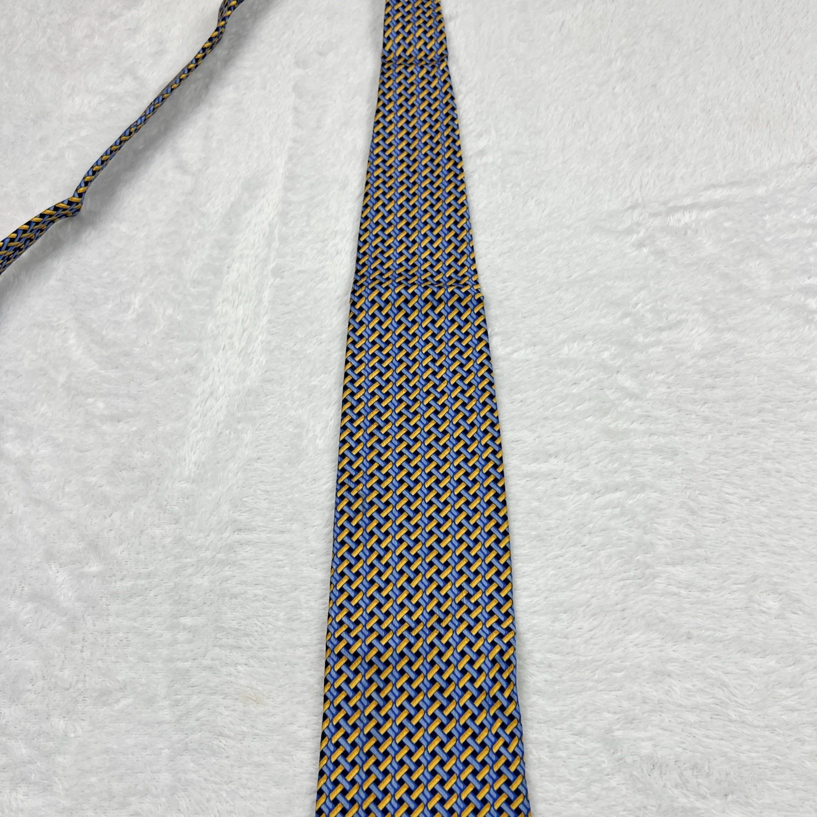 Bolgheri Blue Yellow Geometric Men’s Tie 3.75x58” Silk Made In Italy - product detail image 13