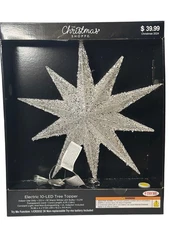The Christmas Shoppe 10-LED Glitter Starburst Tree Topper Silver 11" Light-Up