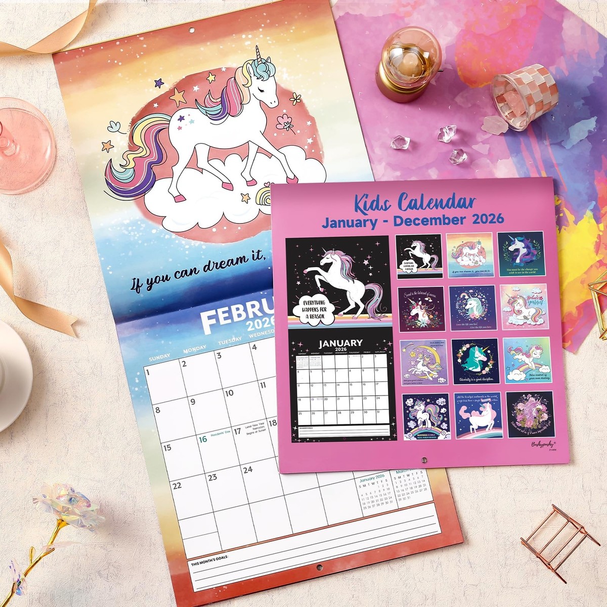 2026 Kids Calendar Wall 12-Month Jan-Dec 2026 12x24 Inch Open
