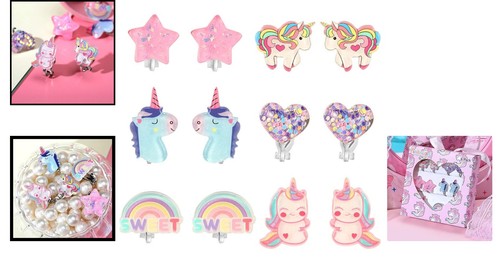 Cute Rainbow Clip On Earrings for Girls Kids Party Favor - Picture 2 of 7