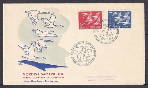w2515/ Finland Nordic Swan Bird FDC Cover 1956