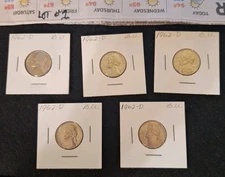 Lot of 5: 1962 D - Jefferson Nickels - US 5 Cents - 5C each in 2x2 B.U Marked ea