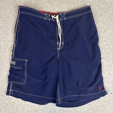 Vintage Polo Ralph Lauren Men Navy Blue Swim Trunks Cargo Pocket Red Pony Size M