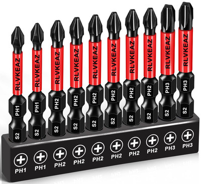 10-Pack Phillips Bits #1#2#3 Impact Magnetic, 2 Inch Phillips Head Drill & Screw