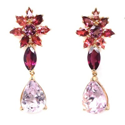 925 Silber 9x13 mm Anhängerohrringe Pink Kunzite, Rhodolite, Topas & Turmalin