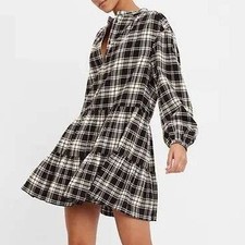 GAP Womens Plaid Tiered Shirt Dress Long Sleeve Button Up Petite Medium