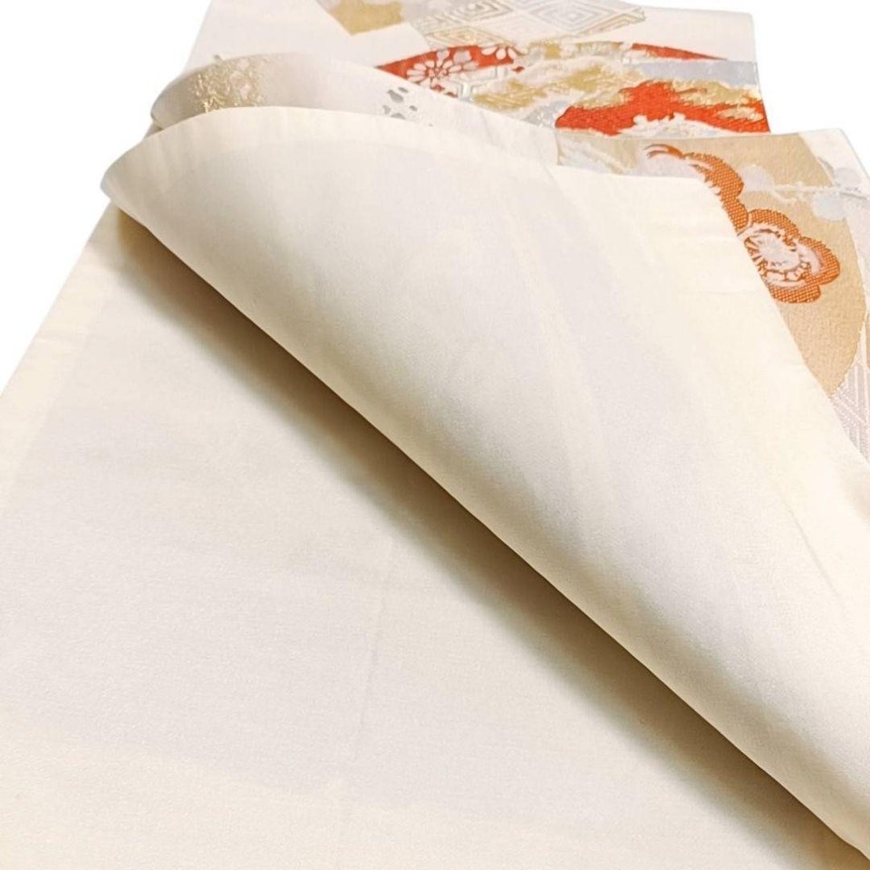 Flower Fukuro Obi Flower Tortoise Shell Fan Cream Beige | eBay UK