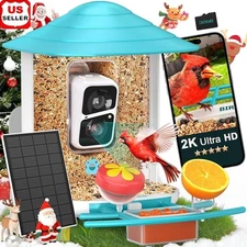 2K Bird Feeder Camera AI Recognition Night Vision Solar Powered Wildlife New