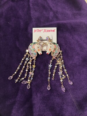 Betsey Johnson NWT Dangle Unicorn AB Sparkle Earrings Stars Pink Blue Purple