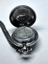 Antique English Sterling Silver Sovereign Case Metal Chain Necklace 29.9g 30in