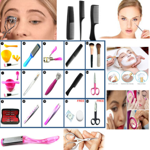Face Mask Bowl Hair Combs Blackhead Remover Eyelash Curler Tweezers Makeup Puff - Picture 1 of 12