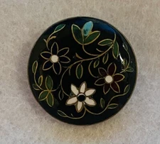 SUPER ANTIQUE 1-PIECE BRASS WITH AN ENAMEL PAINTED FLORAL DESIGN  1-1/8"