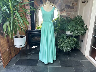 Vintage 1970s Goddess Mint Green Pleated Knit Evening Dress with Lace Jacket