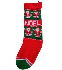 Vintage Christmas Knit Holiday Stocking Red White Green SANTAS NOEL 1980s 80s 