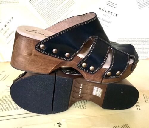 Free People Libra Fisherman Clog Wood Platform Black Leather Cut Out 40 / 10 NEW - Picture 7 of 7