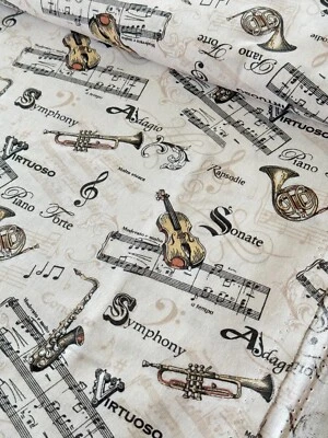 HILCO Baumwollstoff VIRTUOSE Stoff Baumwolle Musik Noten Musikinstrument 160cm