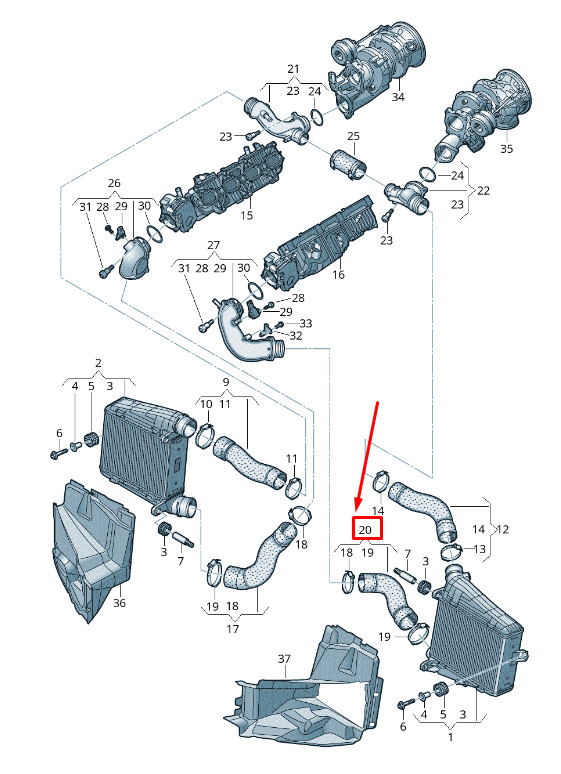 Durite de pression d'échangeur intermédiaire Audi A8 4N 4N0145709P d'origine
