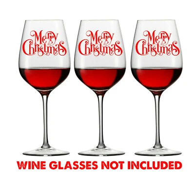 MONKEY PUZZLE 6 X MERRY CHRISTMAS WINE GLASS DECALS LOGO WINDOW XMAS other colours available