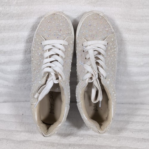 Betsey Johnson Rhinestone Sneakers Sidny Pearl Platform Sz 7 Women Wedding Shoes - Picture 3 of 7