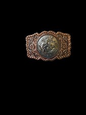 N Silver Bucking Bronc Bronco Rider Horse Rodeo Cowboy Western Vtg Belt Buckle