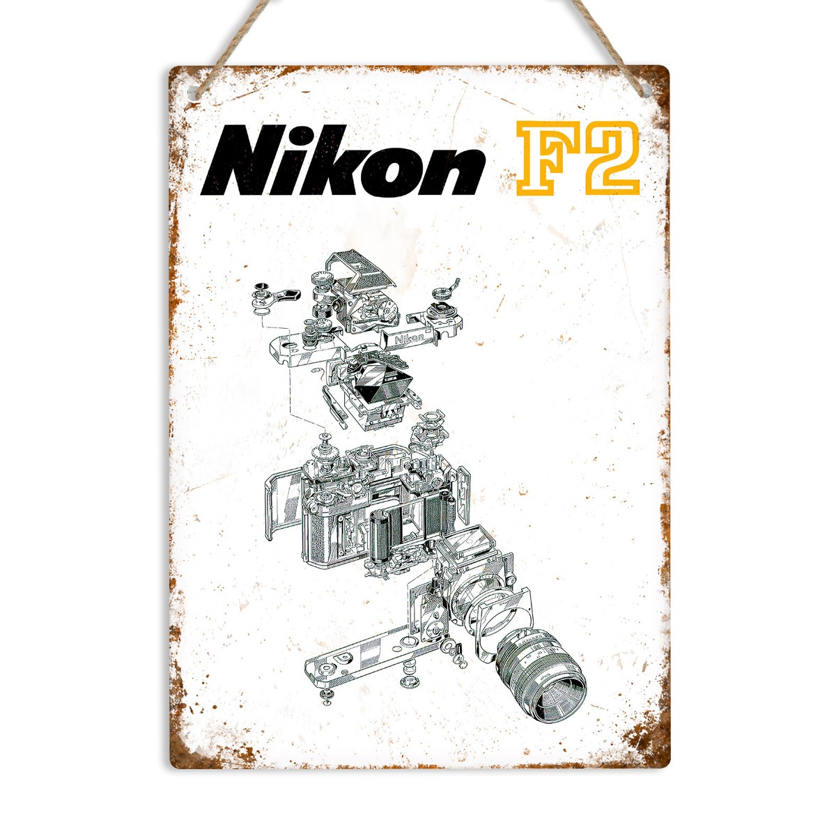 Nikon F2 Retro Metal Wall Sign Vintage 35mm Camera Art Print
