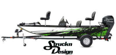 Boat Wrap Green Black Gray Vinyl Graphic Decal Kit Fishing Abstract Broken Lines