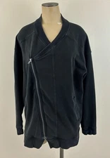 LULULEMON MULA BUNDLE Womens Sz 8 Black Striped Stretch Asymmetrical Zip Jacket