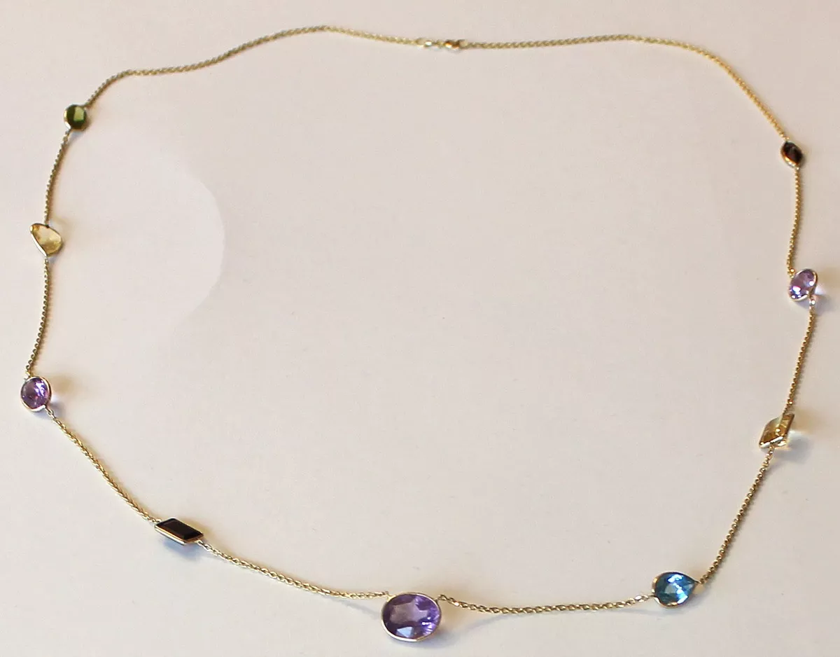 14K YELLOW GOLD SEMI PRECIOUS STONES NECKLACE 28
