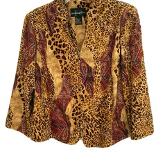 NWOT Vintage Requirements Full Zip Jacket Top Brown Paisley Animal Print Size Lg